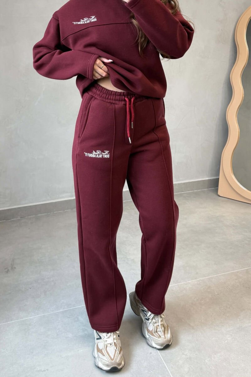 ONE COLOR FLUFFY SWEATSHIRT + SWEATPANTS WOMEN SET BURGUNDY/VISHNJE - 4