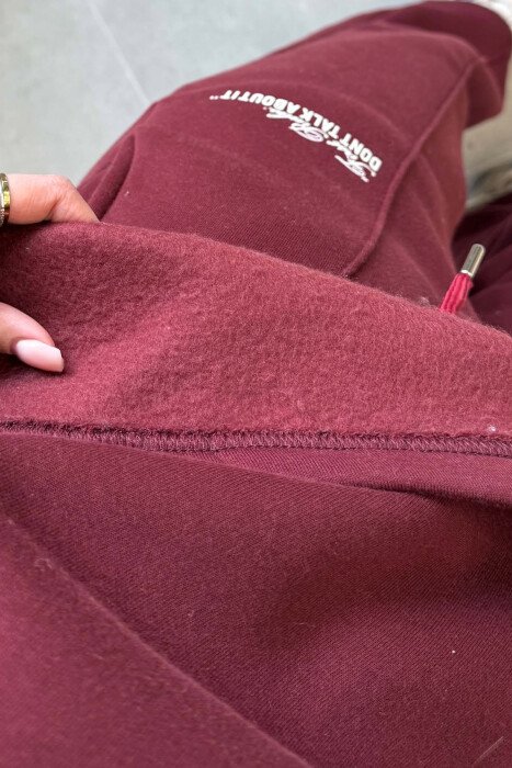 ONE COLOR FLUFFY SWEATSHIRT + SWEATPANTS WOMEN SET BURGUNDY/VISHNJE - 5