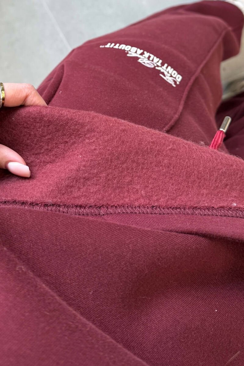 ONE COLOR FLUFFY SWEATSHIRT + SWEATPANTS WOMEN SET BURGUNDY/VISHNJE - 5