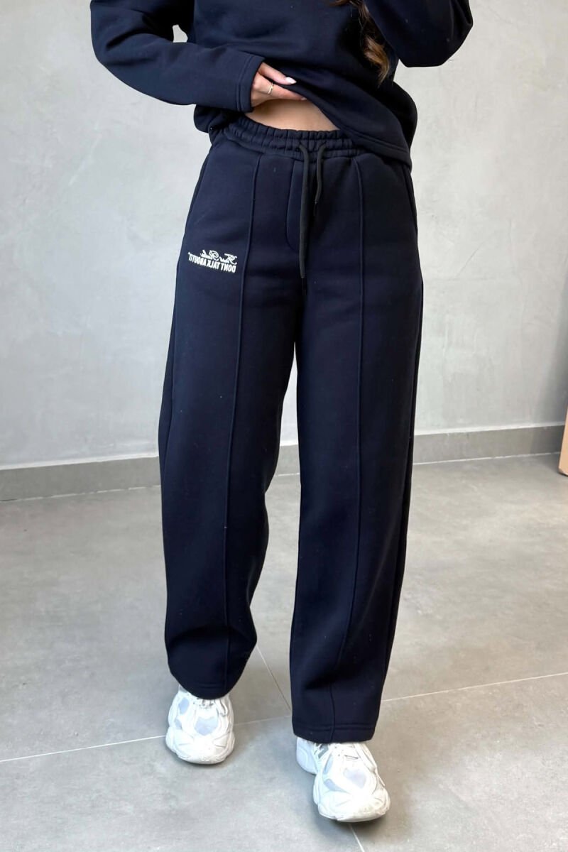 ONE COLOR FLUFFY SWEATSHIRT + SWEATPANTS WOMEN SET DARK BLUE/BEE - 4