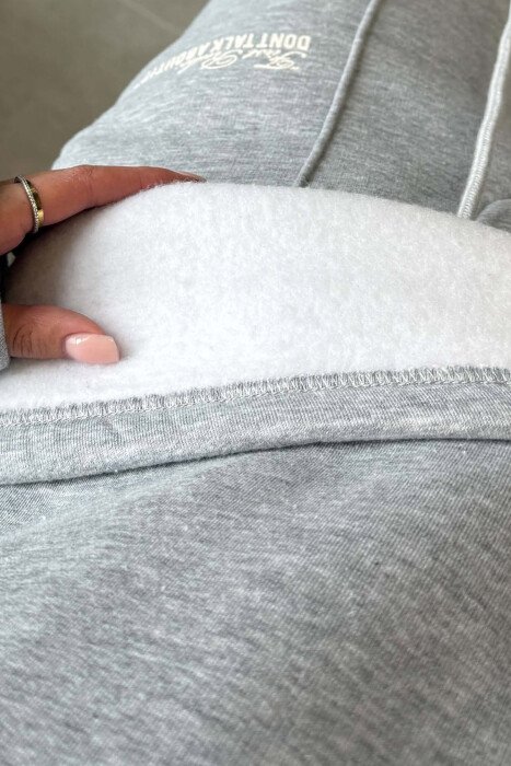 ONE COLOR FLUFFY SWEATSHIRT + SWEATPANTS WOMEN SET LIGHT GREY/GZ - 2