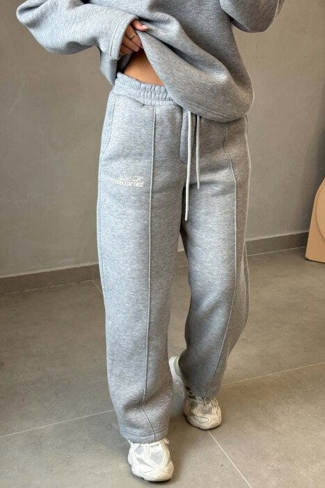 ONE COLOR FLUFFY SWEATSHIRT + SWEATPANTS WOMEN SET LIGHT GREY/GZ - 4