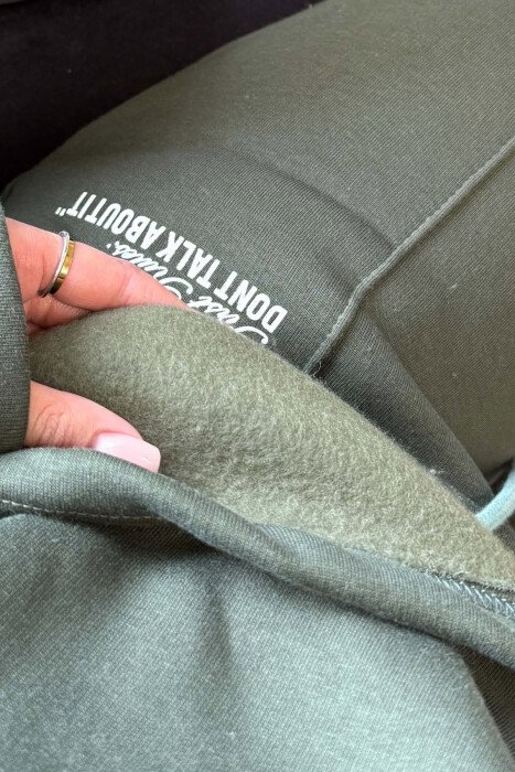 ONE COLOR FLUFFY SWEATSHIRT + SWEATPANTS WOMEN SET OLIVE/ULLI - 5