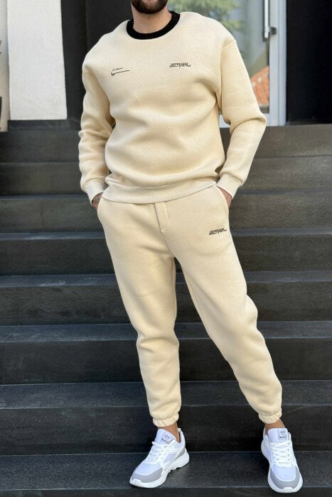 ONE COLOR FLUFFY SWEATSHIRT+JOGGERS MEN SET BEIGE/BEZHE - KLAUDIO FASHION