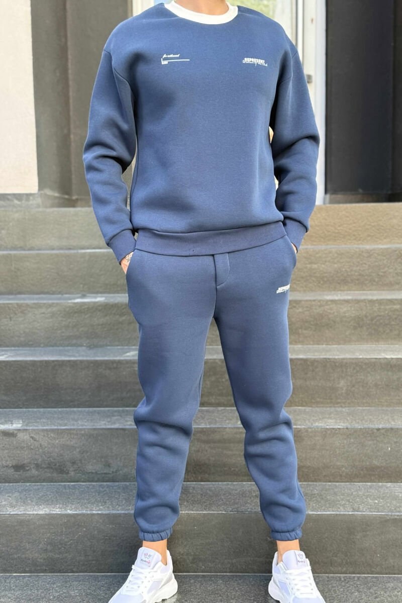 ONE COLOR FLUFFY SWEATSHIRT+JOGGERS MEN SET BLUE/BLU - 1