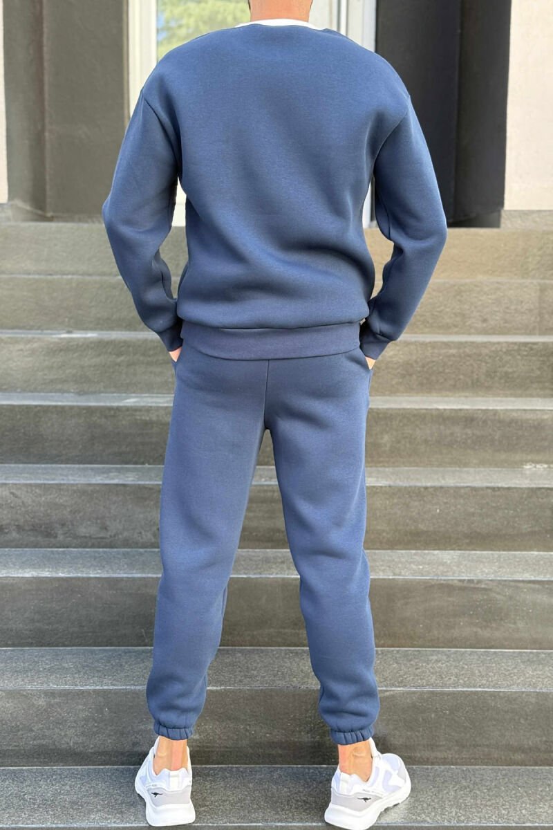 ONE COLOR FLUFFY SWEATSHIRT+JOGGERS MEN SET BLUE/BLU - 4