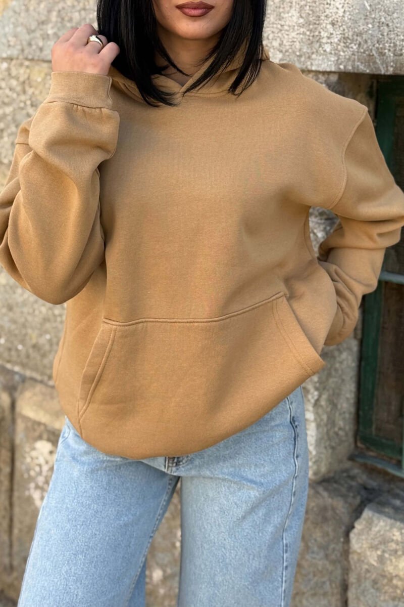 ONE COLOR FLUFFY WOMAN HOODIE BEIGE/BEZHE - 2