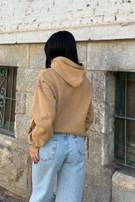 ONE COLOR FLUFFY WOMAN HOODIE BEIGE/BEZHE - 4