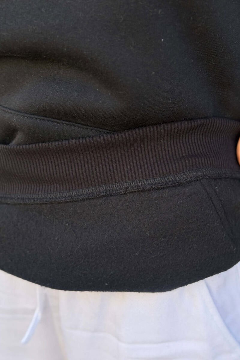 ONE COLOR FLUFFY WOMAN HOODIE BLACK/ E ZEZE - 4