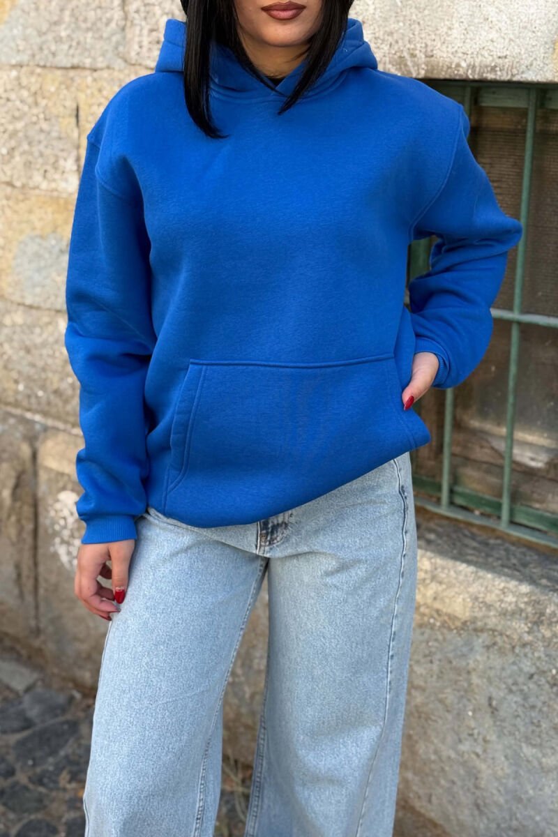 ONE COLOR FLUFFY WOMAN HOODIE BLUE/BLU - 2