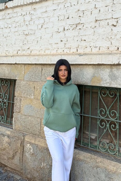 ONE COLOR FLUFFY WOMAN HOODIE DARK MINT/MENTE ERRET - 5