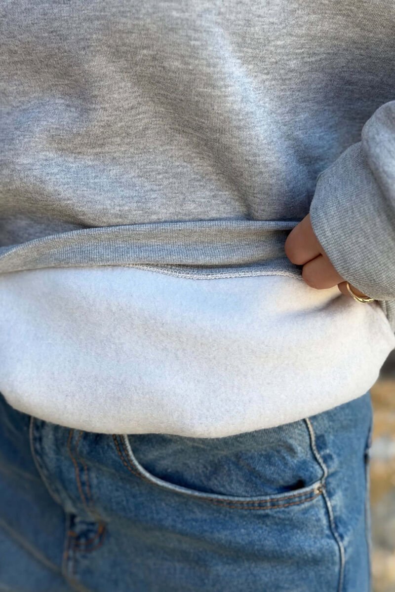 ONE COLOR FLUFFY WOMAN HOODIE LIGHT GREY/GZ - 3