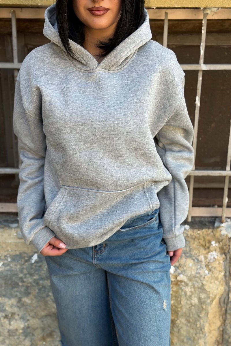 ONE COLOR FLUFFY WOMAN HOODIE LIGHT GREY/GZ - 6