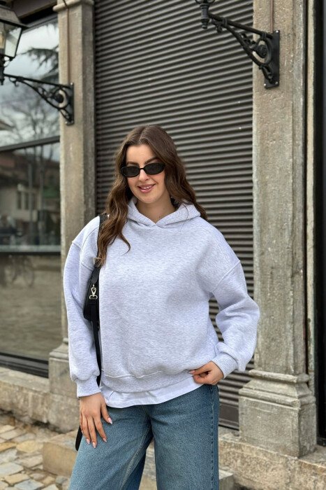 HOODIE NJE NGJYRESHE ME PUSH PER FEMRA NE NGJYREN GRI TE ZBARDHUR - KLAUDIO FASHION