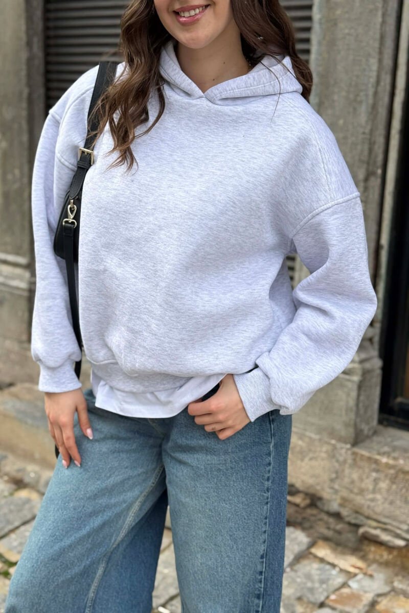 ONE COLOR FLUFFY WOMAN HOODIE LIGHT GREY/GZ - 3