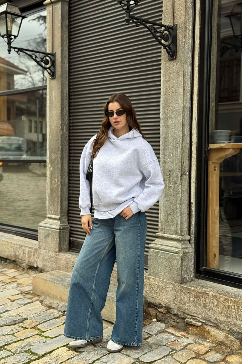ONE COLOR FLUFFY WOMAN HOODIE LIGHT GREY/GZ - 5