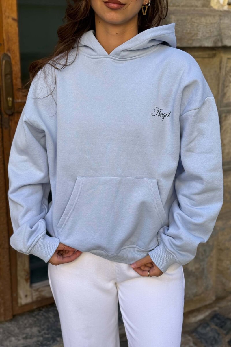 ONE COLOR FLUFFY WOMAN HOODIE LIGHTBLUE/BZ - 2