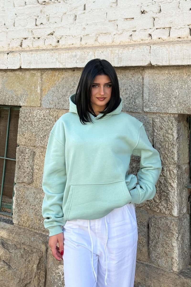 ONE COLOR FLUFFY WOMAN HOODIE MINT/MENTE - 1