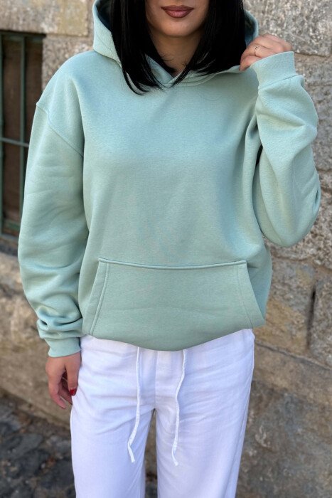 ONE COLOR FLUFFY WOMAN HOODIE MINT/MENTE - 2