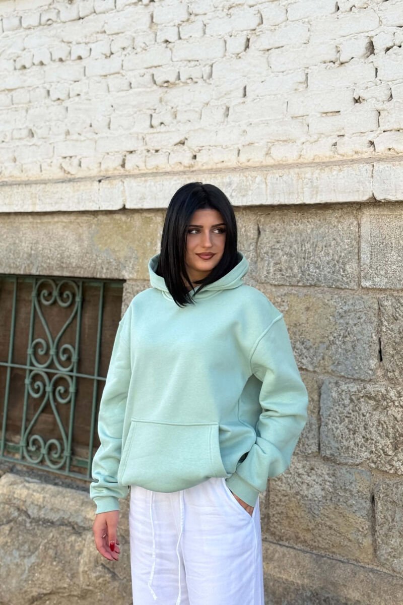 ONE COLOR FLUFFY WOMAN HOODIE MINT/MENTE - 3