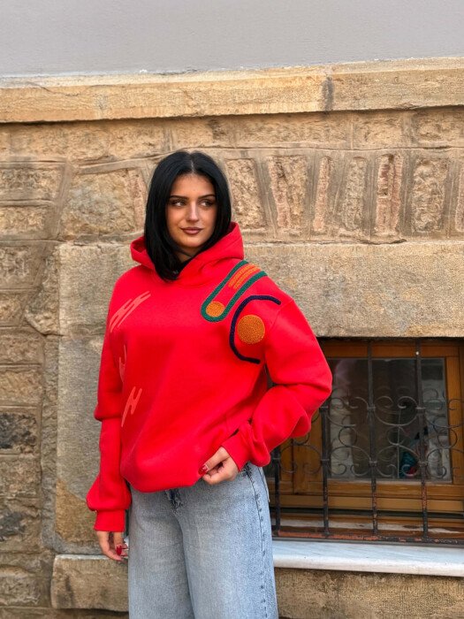ONE COLOR FLUFFY WOMAN HOODIE RED/E KUQE - 4