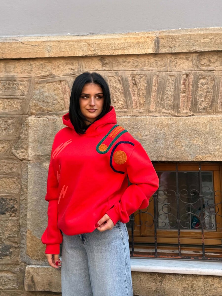 ONE COLOR FLUFFY WOMAN HOODIE RED/E KUQE - 4