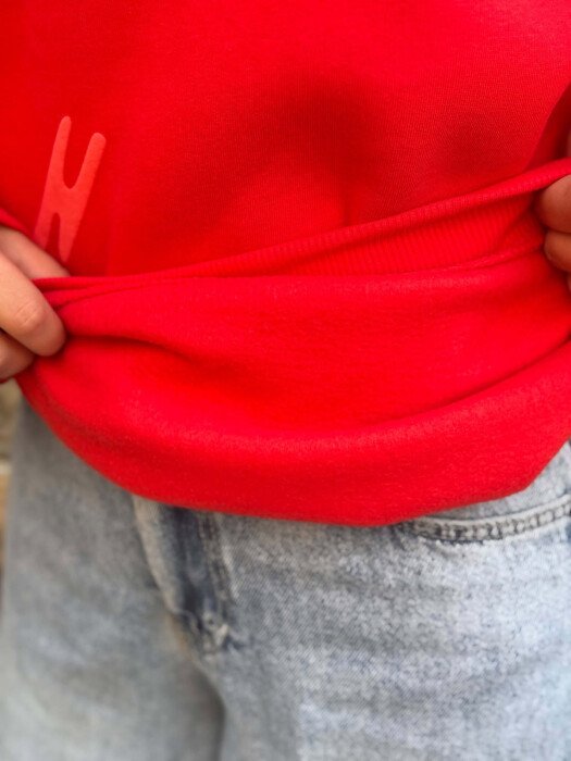 ONE COLOR FLUFFY WOMAN HOODIE RED/E KUQE - 5