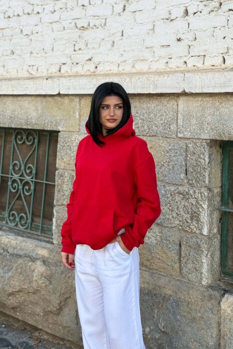ONE COLOR FLUFFY WOMAN HOODIE RED/E KUQE - 3