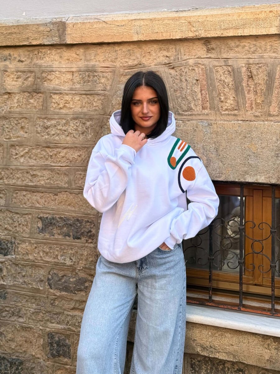 ONE COLOR FLUFFY WOMAN HOODIE WHITE-E BARDHE - 1