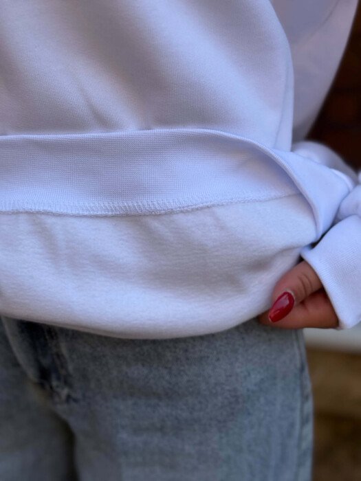 ONE COLOR FLUFFY WOMAN HOODIE WHITE-E BARDHE - 2