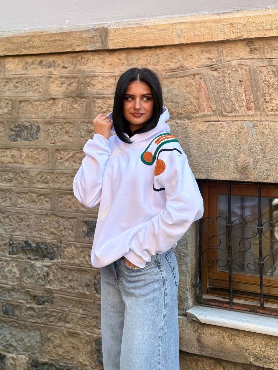 ONE COLOR FLUFFY WOMAN HOODIE WHITE-E BARDHE - 3