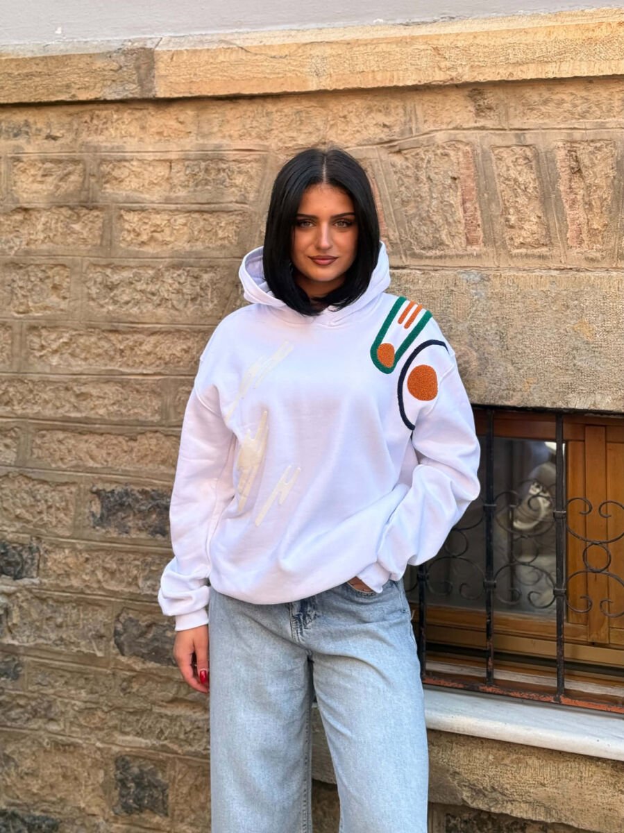 ONE COLOR FLUFFY WOMAN HOODIE WHITE-E BARDHE - 5