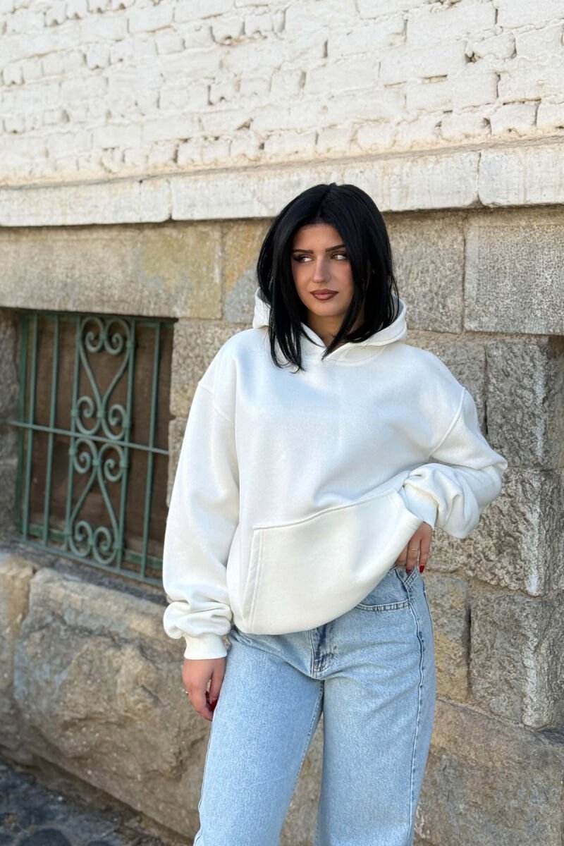 ONE COLOR FLUFFY WOMAN HOODIE WHITE-E BARDHE - 6