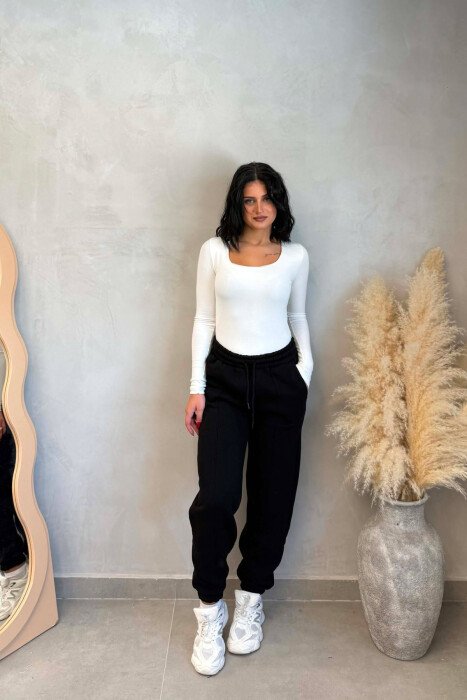 ONE COLOR FLUFFY WOMAN JOGGERS BLACK/ E ZEZE 