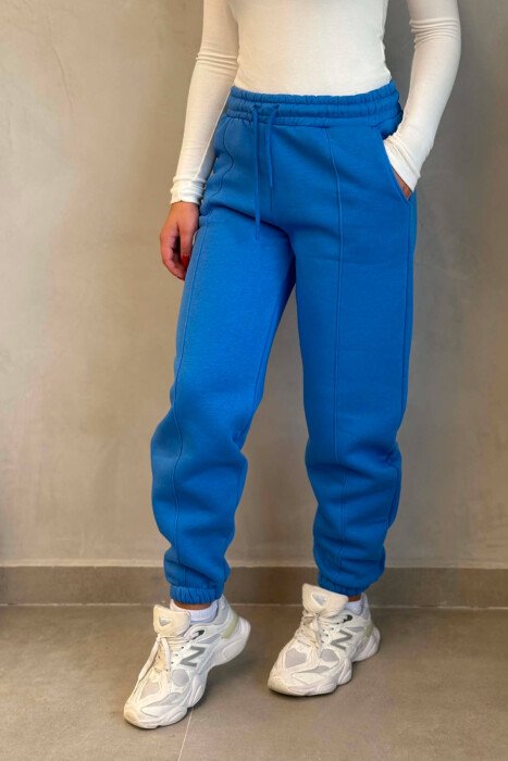 ONE COLOR FLUFFY WOMAN JOGGERS BLUE/BLU - 4