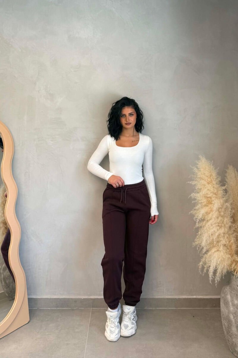 ONE COLOR FLUFFY WOMAN JOGGERS BURGUNDY/VISHNJE - 1
