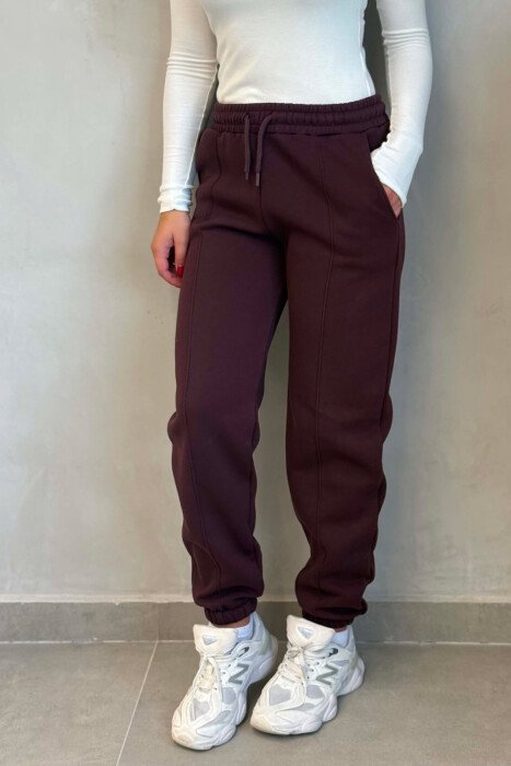ONE COLOR FLUFFY WOMAN JOGGERS BURGUNDY/VISHNJE - 4