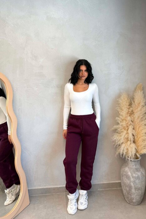 ONE COLOR FLUFFY WOMAN JOGGERS BURGUNDY/VISHNJE 