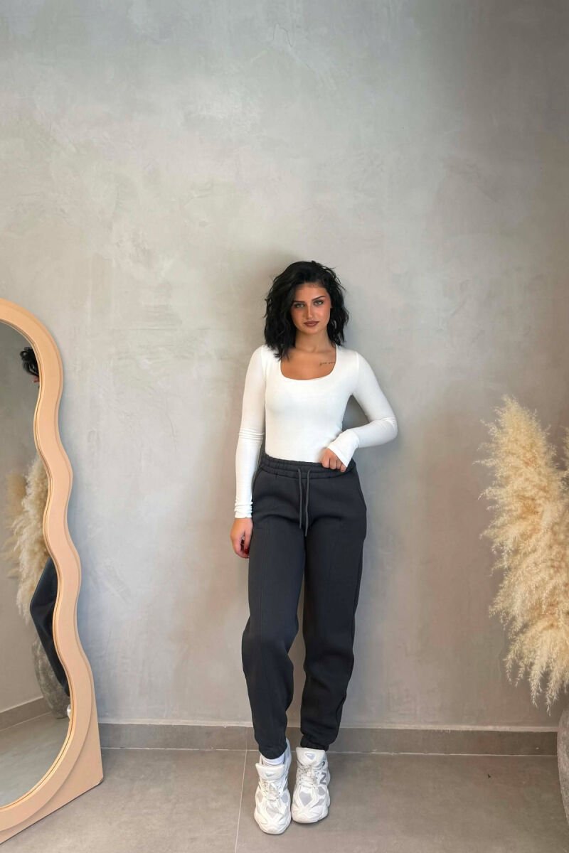 ONE COLOR FLUFFY WOMAN JOGGERS DARK GREY/GEE - 1