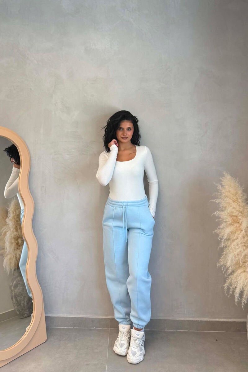 ONE COLOR FLUFFY WOMAN JOGGERS LIGHTBLUE/BZ - 5