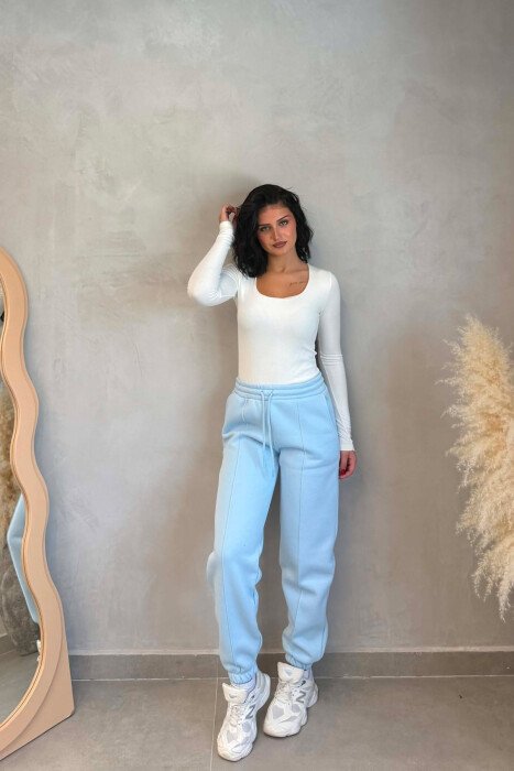 ONE COLOR FLUFFY WOMAN JOGGERS LIGHTBLUE/BZ - KLAUDIO FASHION