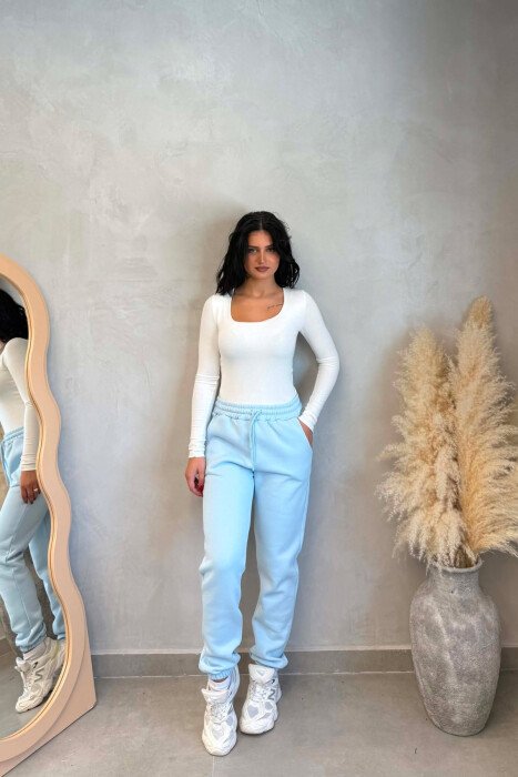 ONE COLOR FLUFFY WOMAN JOGGERS LIGHTBLUE/BZ - 1