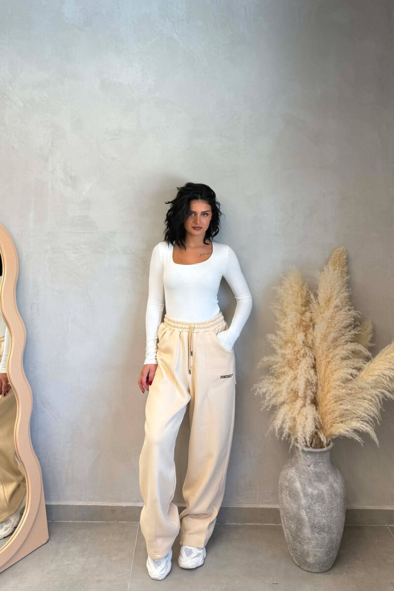ONE COLOR FLUFFY WOMAN SWEATPANTS BEIGE/BEZHE - 1
