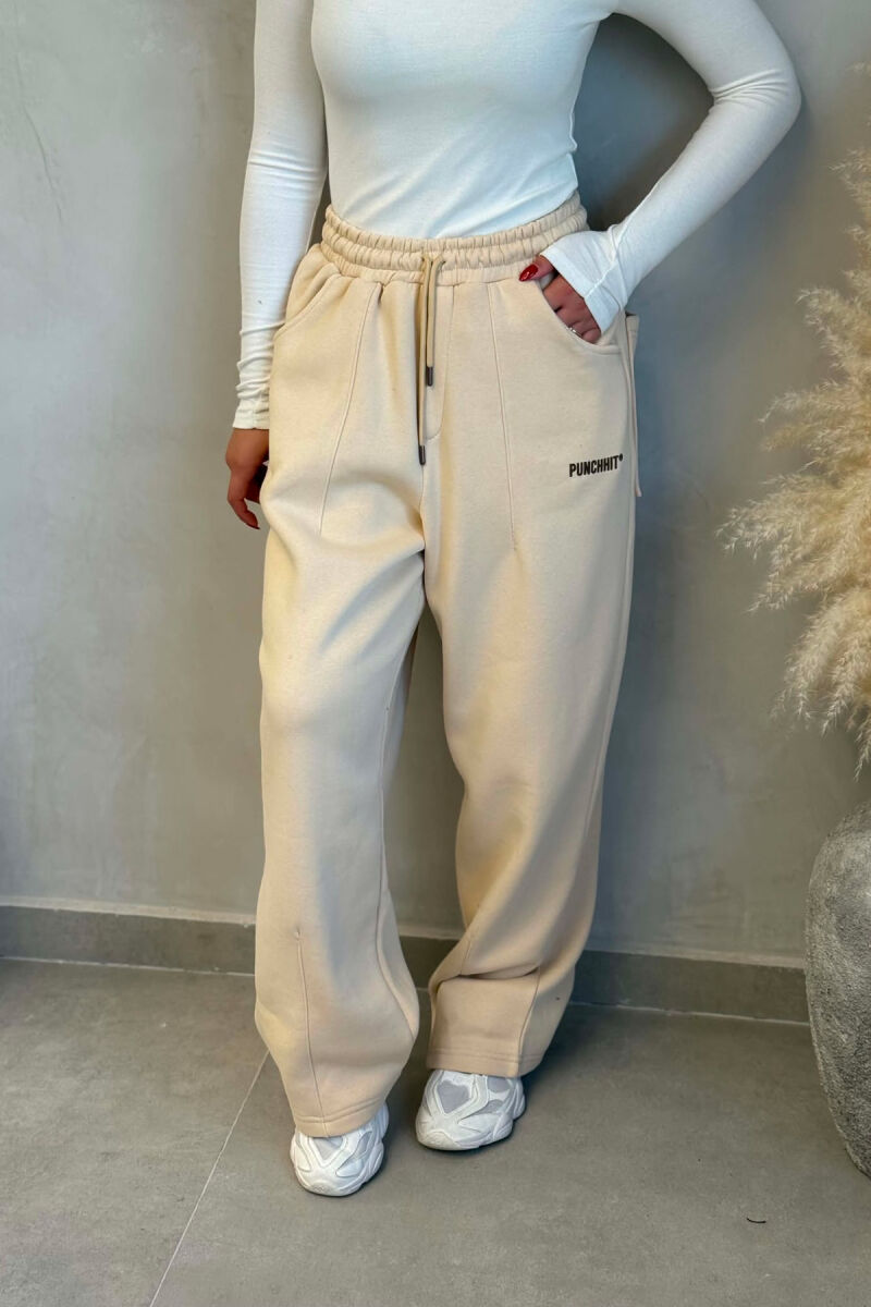 ONE COLOR FLUFFY WOMAN SWEATPANTS BEIGE/BEZHE - 5