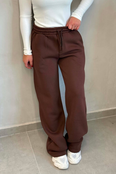 ONE COLOR FLUFFY WOMAN SWEATPANTS BROWN/KAFE - 4