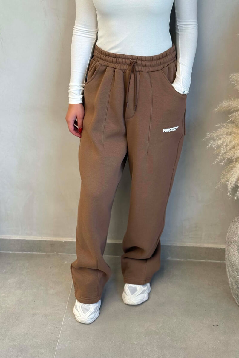 ONE COLOR FLUFFY WOMAN SWEATPANTS BROWN/KAFE - 4