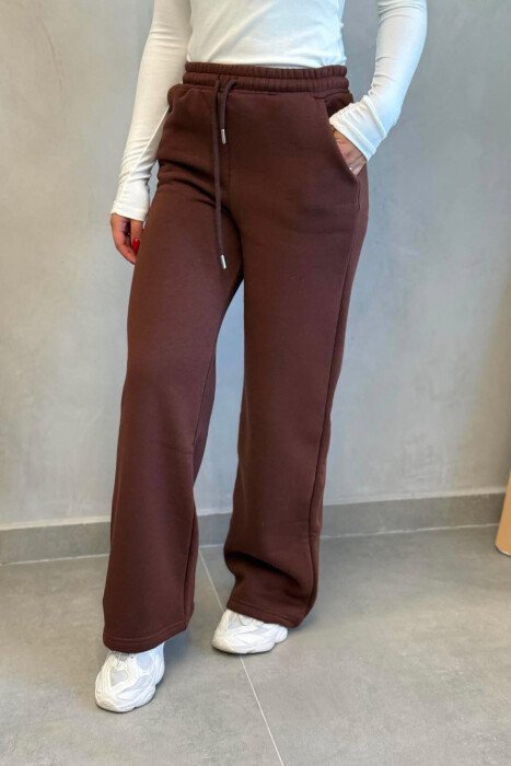 ONE COLOR FLUFFY WOMAN SWEATPANTS BROWN/KAFE - 4