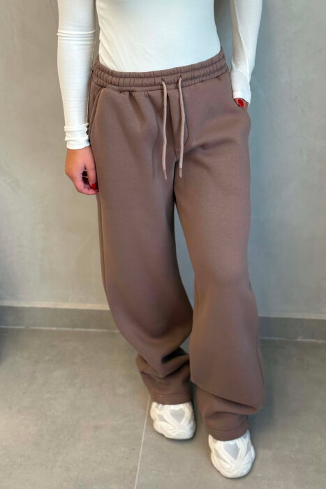 ONE COLOR FLUFFY WOMAN SWEATPANTS LIGHT BROWN/KAZB - 4