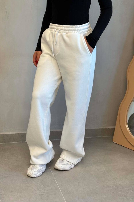 ONE COLOR FLUFFY WOMAN SWEATPANTS WHITE-E BARDHE - 3