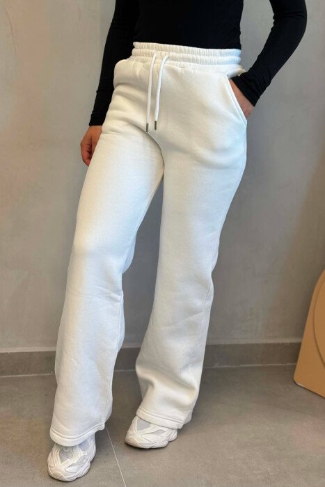 ONE COLOR FLUFFY WOMAN SWEATPANTS WHITE-E BARDHE - 3